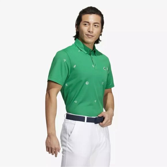adidas Polo Golf Green SS All Over Monogram Embroidery Stretch - Picture 3 of 9